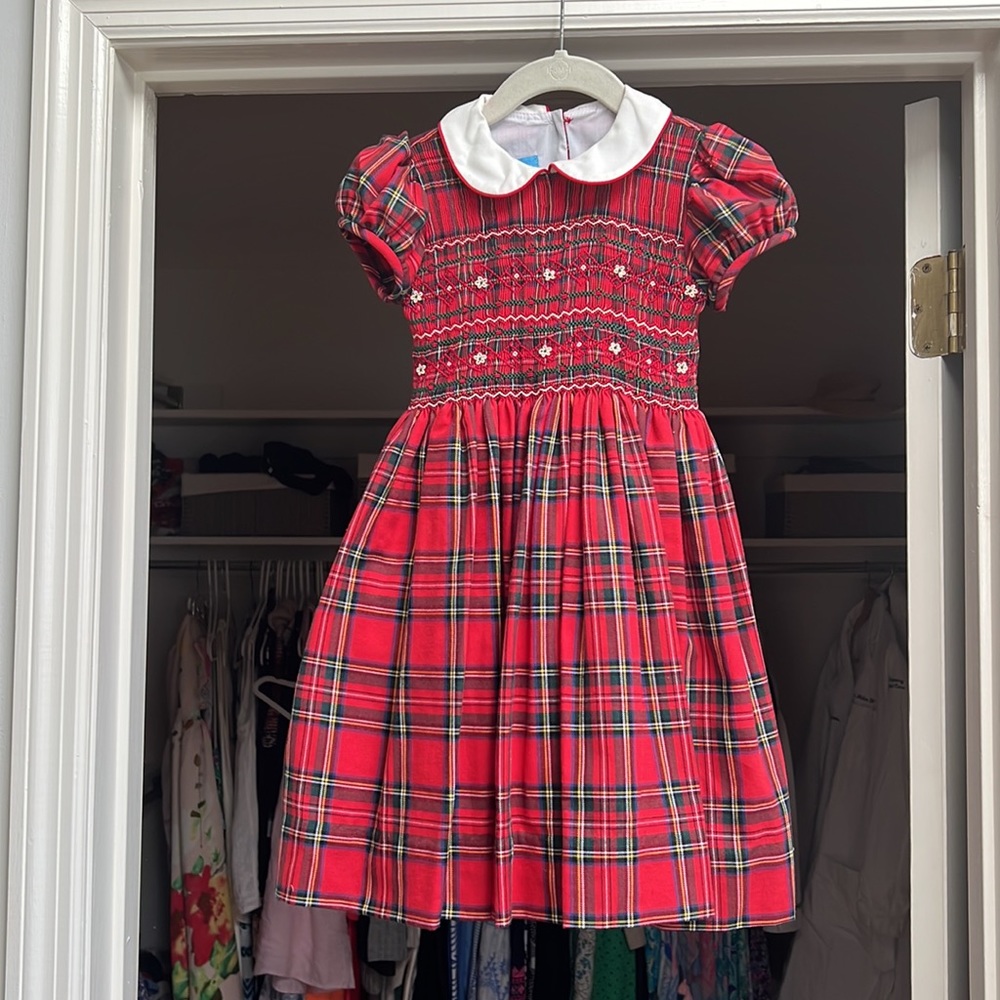 Anavini red tartan plaid smocked dress Sz 4